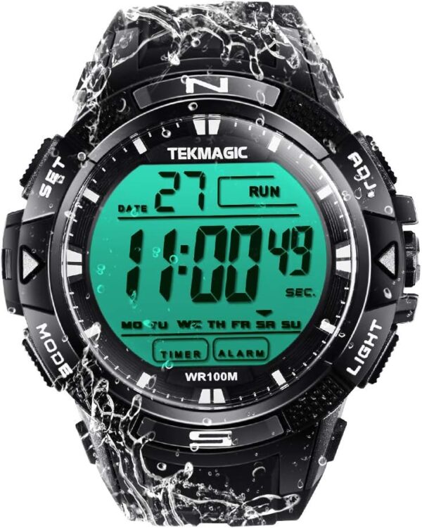 10 ATM Digital Submersible Diving Watch 100m Water Resistant Swimming Sport Wristwatch Luminous LCD Screen with Stopwatch Alarm Function