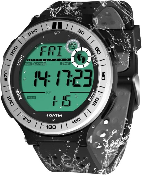 100m Underwater Watch Pedometer for Men Boys Waterproof Swimming Watch with Lap Stopwatch and Alarm Clock Function, 12/24 Hour Format Selectable