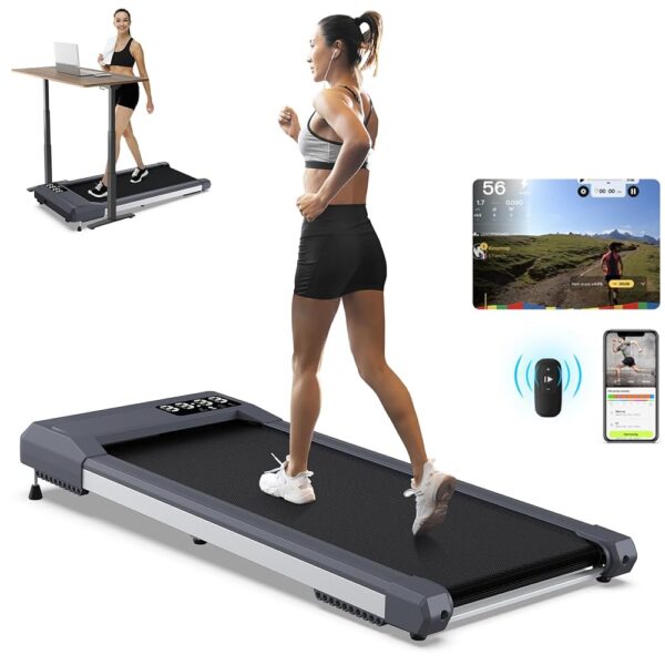 12% Incline Walking Pad Treadmill 340+ lb Capacity, Under The Desk Treadmills for Home,[Voice Controlled] Small Treadmill Work with KINOMAP Apple Health, Portable Treadmill for...