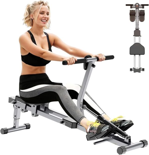 2024 Home Folding Rowing Machine, Hydraulic Rowing Machine. Dual Tracks for Quieter, Indoor Fitness。with 12 Levels of Adjustable Resistance. LCD Display for Real-time Recording