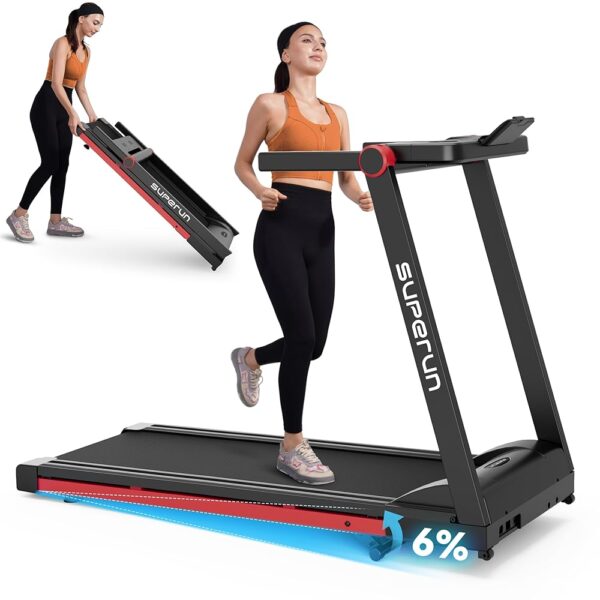 3.5 HP Superun Treadmill, 350LBS Capacity Treadmills for Home Small with Incline, 10 MPH Folding Treadmill, with LED Display, Adjustable Slope, Saving Space