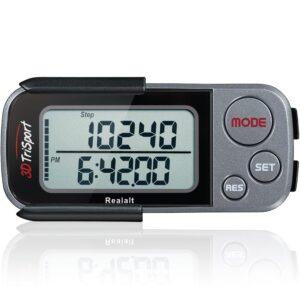 3DTriSport Walking 3D Pedometer with Clip and Strap, Free eBook | 30 Days Memory, Accurate Step Counter, Walking Distance Miles/Km, Calorie Counter