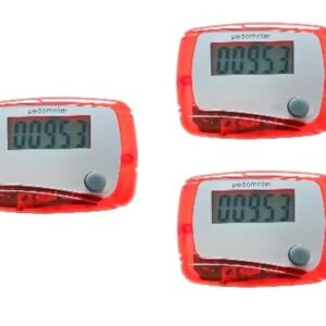 3Pcs Red Portable Counter Mini Digital LCD Pedometer Sports Walking Running Step Counter Meter Walking Distance Miles,Exercise Time, Calorie Counter, Daily Target Monitor