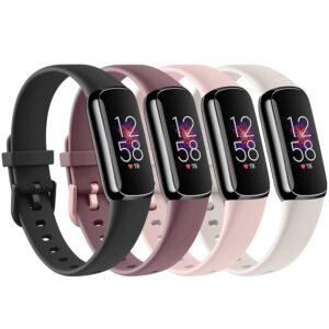 4 PACK Sport Bands Compatible with Fitbit Luxe Bands for Women Men, Soft Silicone Replacement Sport Straps Wristbands for Fitbit Luxe Fitness and Wellness Tracker