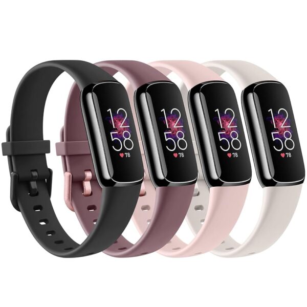 4 PACK Sport Bands Compatible with Fitbit Luxe Bands for Women Men, Soft Silicone Replacement Sport Straps Wristbands for Fitbit Luxe Fitness and Wellness Tracker