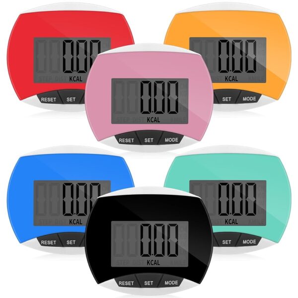 6 Pcs Simple Pedometer for Walking Bulk LCD Step Counter with Calories Burned Portable Step Tracker for Women Seniors Jogging Hiking Running Walking, 6 Colors