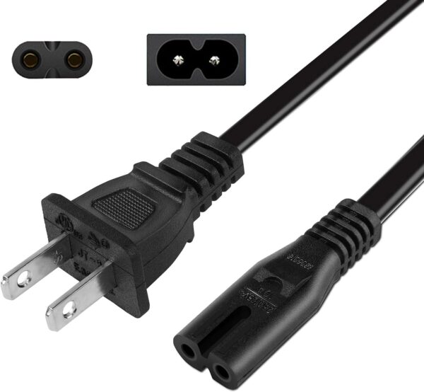 6ft Non-Polarized 2-Prong Power Cord (NEMA 1-15P to IEC C7) - Compatible with Under Desk Elliptical Bike, Exercise Elliptical, Recumbent Upright Trainer