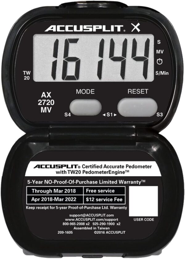 Accusplit Accelerometer Activity Tracker Pedometer with MVPA, Black
