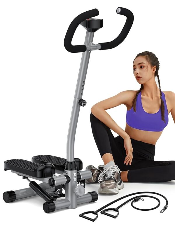 Amicus Mini Stepper for Exercise, Adjustable Height Hydraulic Stair Steppers with Resistance Band for Home, 330lbs Weight Capacity