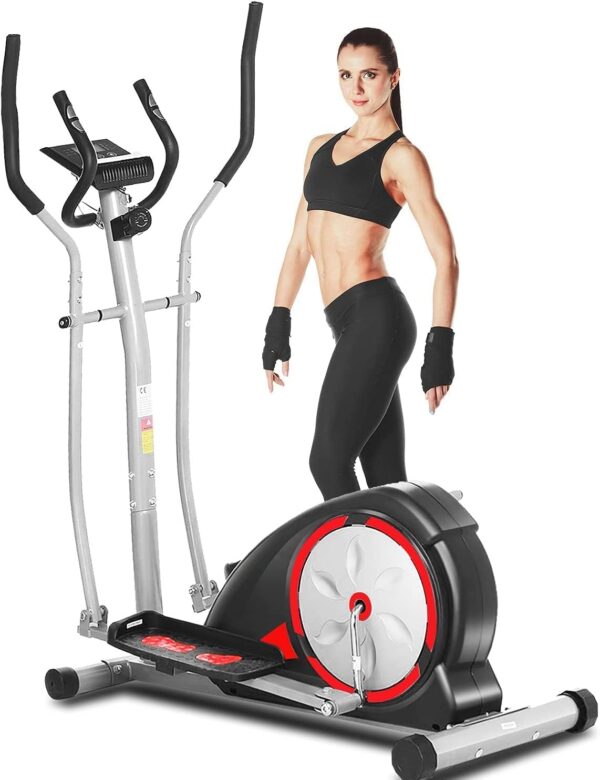 ANCHEER Elliptical Exercise Machine, Elliptical Machines for Home Gym with Pulse Rate Grips and LCD Monitor, 8 Resistance Levels Smooth Quiet Driven for Home Office, Max 350Lbs