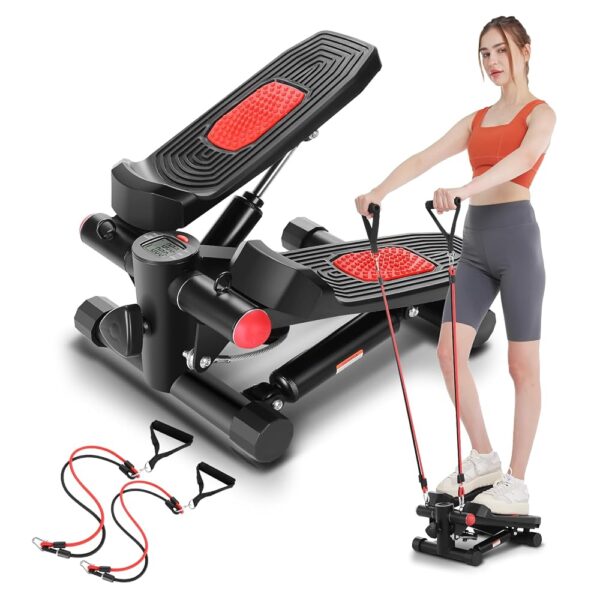 ANCHEER Steppers for Exercise at Home, Stepper with Resistance Bands, Hydraulic Mini Stepper with LCD Monitor, Full Body Cardio