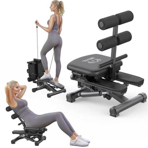 BESVIL Steppers for Exercise at Home, Stair Stepper with Resistance Bands,Ab Crunch Machine for Stomach Workout,Djustable Situp,330lbs Loading Capacity,2-in-1 Fitness Equipment