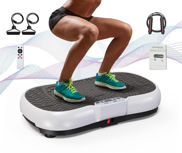 Bigzzia Vibration Plate Exercise Machine 10 Modes Whole Body Workout Vibration Fitness Platform w/ Loop Bands Jump Rope Bluetooth Speaker Home Training Equipment for Weight Loss...