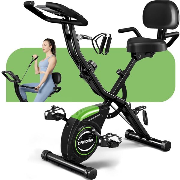 Caromix Folding Exercise Bike, 4 in 1 Stationary Magnetic Cycling Bicycle Upright Indoor Cycling Bike for Home Workout 330LB Capacity