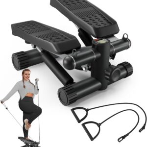 Compact Stair Stepper with Resistance Bands,Portable Hydraulic Fitness Step Machine,LCD Monitor,Adjustable Pedal Height,Quiet Operation,Whole Body Workout for Home and Office...