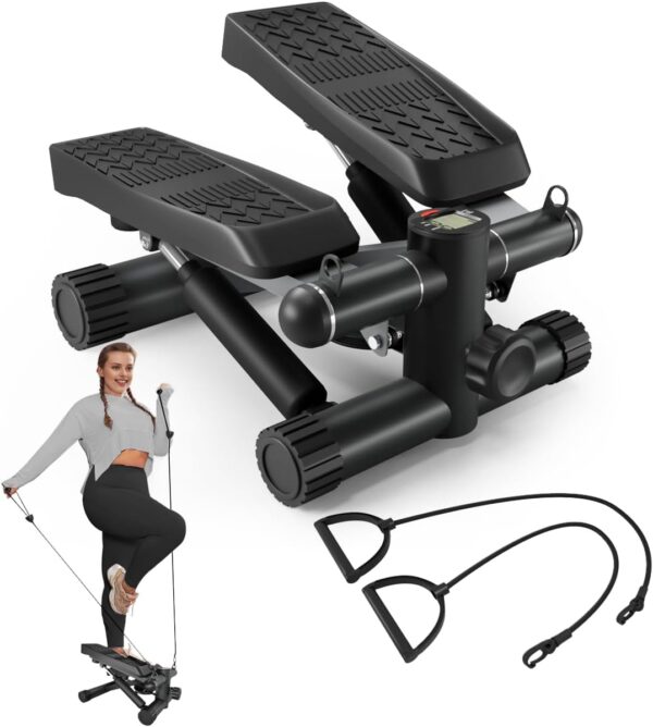 Compact Stair Stepper with Resistance Bands,Portable Hydraulic Fitness Step Machine,LCD Monitor,Adjustable Pedal Height,Quiet Operation,Whole Body Workout for Home and Office...