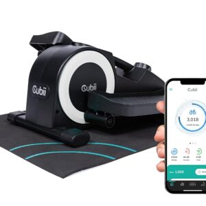 Cubii JR1+ Under Desk Elliptical Exercise Machine Bundle with Non Slip Mat - Compact, Quiet, Adjustable Resistance Levels, Portable, Bluetooth Connected for Adults and Seniors