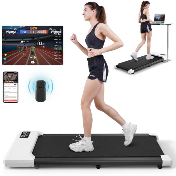 DeerRun Walking Pad, 2024 Upgrade Smart Treadmills for Home, 2.5HP Small Quiet Portable Treadmill, Mini Under Desk Treadmill, APP & Remote Control, Knee-Protective, No-Assembly