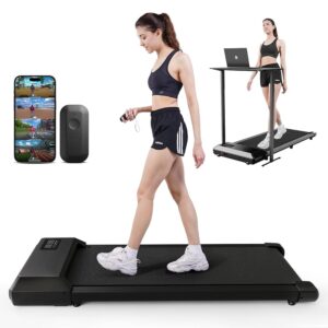 DeerRun Walking Pad, 2024 Upgrade Smart Under Desk Treadmill for Home Office, Quiet Portable Treadmill, APP/Remote Control, LED Display, Installation-Free