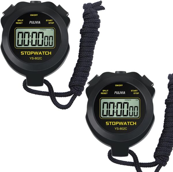 Digital Stopwatch Timer Only Stopwatch with ON/Off, NO Bell No Whistle Silent Basic Operation Children Friendly, PULIVIA Sport Stopwatch for Coaches Kids Swimming Running, 2...