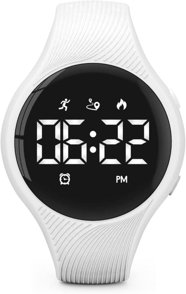 Digital Waterproof Pedometer Watch, Fitness Tracker, Step Counter, Distance, Alarm Clock, Stopwatch,Date, Great Gift for for Kids Childrens Teens Girls Boys (White)…