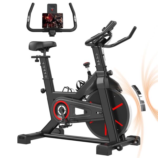 DlandHome Exercise Bike, Magnetic Stationary Bike with iPad Mount & Comfortable Seat Cushion, Indoor Cycling Bike for Home Cardio with 400lbs Weight Capacity