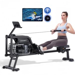 ECHANFIT Magnetic/Water Rowing Machine for Home 6 Level Water Resistance and 32 Mechanical Resistance with Smart Resistance Knob 400LB Max Load with Optional Bluetooth Function