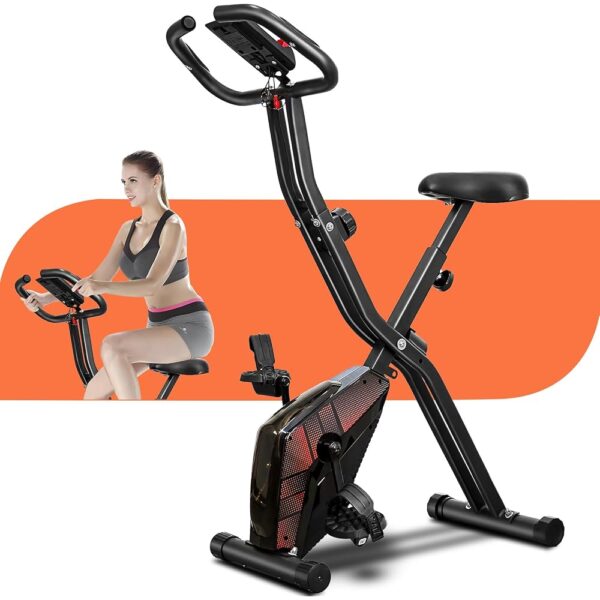Exercise Bike, 5 in 1 Foldable Stationary Bike for Home, 16-Level Adjustable Magentic Resistance, Indoor Bike with 350LB Capacity, Comfortable Seat Backrest Adjustments