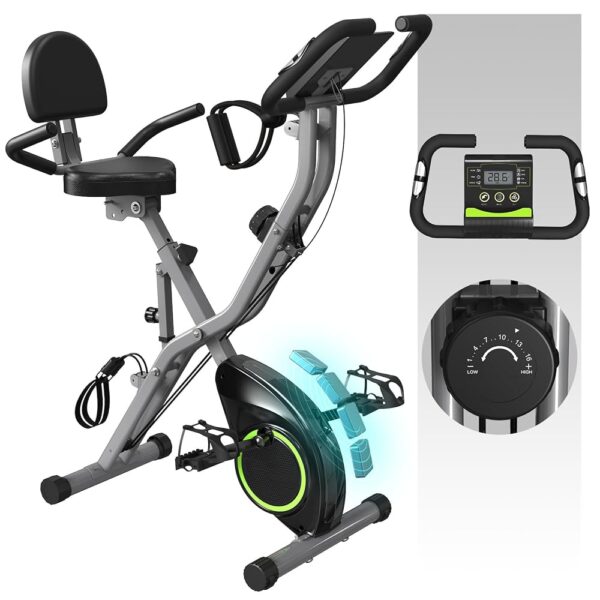 Exercise Bike for Seniors, 5 IN 1 Foldable Indoor Stationary Bike with Tri-Position Ride and 16-Level Magnetic Resistance, 300LBS Capacity, 5.5 LBS Flywheel, Designed for Home...