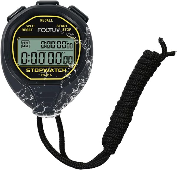 FCXJTU Digital Waterproof Stopwatch, 20Laps Split Memory Stopwatch, No Clock, No Calendar, No Alarm, Simple Silent Large Display Stop Watch for Sports Swimming Training Coaches