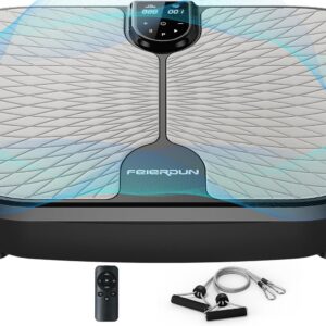 FEIERDUN Vibration Plate Exercise Machine, Vibration Plate for Lymphatic Drainage, Power Plate Vibration Platform w/ Loop Bands for Weight Loss & Toning