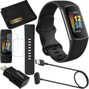 Fitbit Charge 5 Advanced Fitness & Health Tracker (Black) with Built-in GPS, Stress Management Tools, Bundle with 2 Watch Bands, 3.3foot Charge Cable, Wall Adapter, Screen...