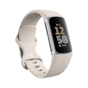 Fitbit Charge 6 Fitness Tracker with Heart Rate, GPS, Premium Membership, Health Tools - Porcelain/Silver, x (Renewed)