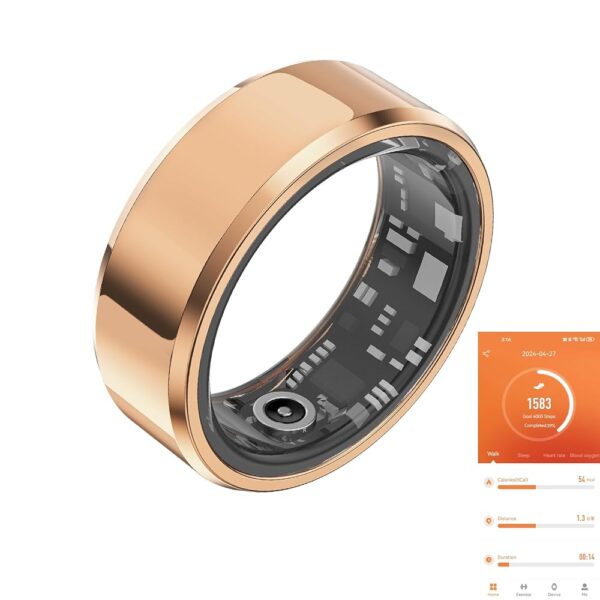 Fitness Tracker Smart Ring, Step Counter for Walking, Heart Rate Blood Oxygen Calorie Sleep Tracker Health Ring, IP68 Waterproof Design, Stainless Steel, 5-7 Days Battery Life