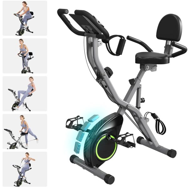 Foldable Exercise Bike Stationary Bikes for Home, 5 IN 1 Indoor Workout Bike for Seniors, with 16-Level Quiet Magnetic Resistance, 6.6 LBS Flywheel and 300LBS Capacity, 2024...