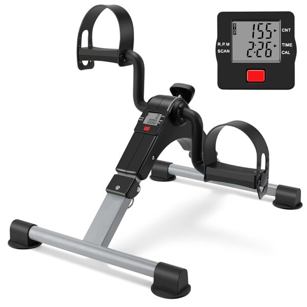 Folding Exercise Bike Pedal Exerciser Portable Desk Bike with LCD Display for Arms and Legs Workout