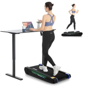 FUNMILY Smallest Walking Pad with Incline, 2 in 1 Under Desk Treadmill for Home Office, Mini Compact Treadmill, 2.5 HP Walking Treadmill 300lbs Weight Capacity, Lighting Design