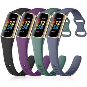 GEAK 4 Pack Slim Band Compatible with Fitbit Charge 5/Charge 6 Bands Women Men, Soft Silicone Sport Replacement Wristband for Fitbit Charge 5/Charge 6 Fitness Tracker,...