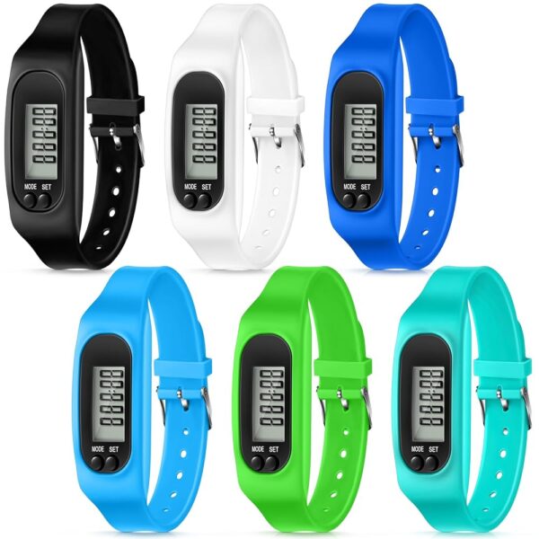 Geyoga Silicone Fitness Tracker Watch 6 Pcs Walking Running Pedometer Calorie Burning and Step Counting Bracelet Steps Pedometer Watch for Walking Men Women Adults