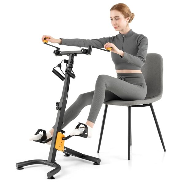 Goplus Foldable Pedal Exerciser for Seniors, Hand Arm Leg Knee Physical Therapy Exercise Bike w/Adjustable Height, Handgrip, Resistance Band, Recovery Home Workout Equipment for...