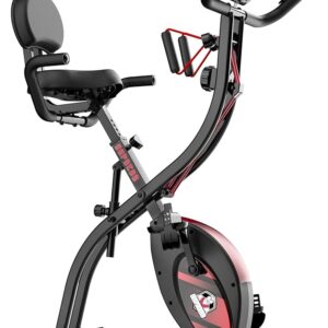 HAPBEAR Folding Exercise Bike Magnetic Foldable Stationary Bike, 3 in 1 Mode Indoor Upright Fitness Workout X-Bike with 8-Level Resistance and Arm Resistance Band, Pulse...