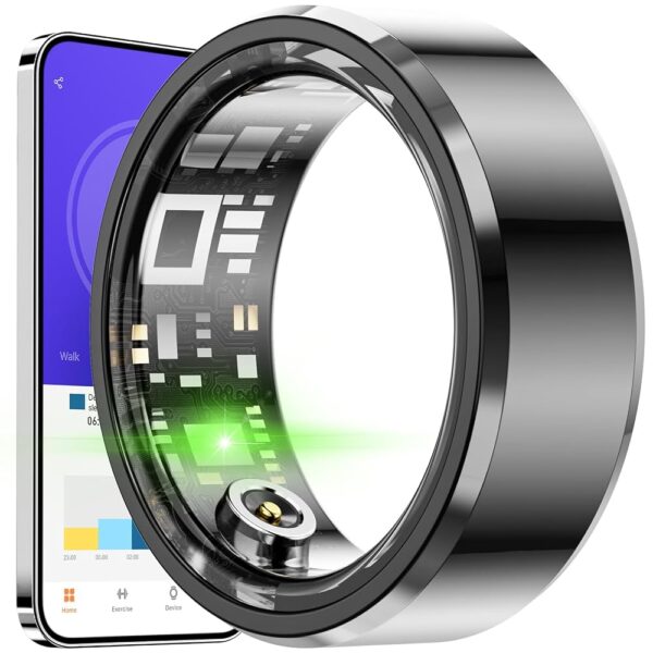 Health Smart Ring for Men Women Bluetooth IP68 Waterproof Fitness Tracker, Sleep & Step Monitoring, Stylish Sport Rings Black US9