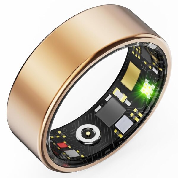 HitTopss Smart Ring, Fitness Tracking Smart Ring with Calories/Heart Rate/Blood Oxygen/Sleep Monitoring, IP68 Waterproof, No APP Subscription, Compatible with iOS/Android (Gold,...