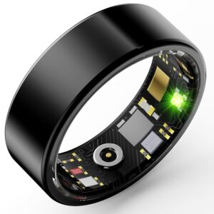 HitTopss Smart Ring, Fitness Tracking Smart Ring with Calories/Heart Rate/Blood Oxygen/Sleep Monitoring, IP68 Waterproof, No APP Subscription (Black, 8#)