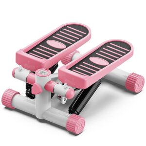 HUHJYUGE Step Fitness Machine, Mini Exercise Stepper, Portable Stair Stepper, with LCD Monitor Resistance Bands and Floor Mat, for Home Office Workout, 100kg Weight Capacity (Pink)