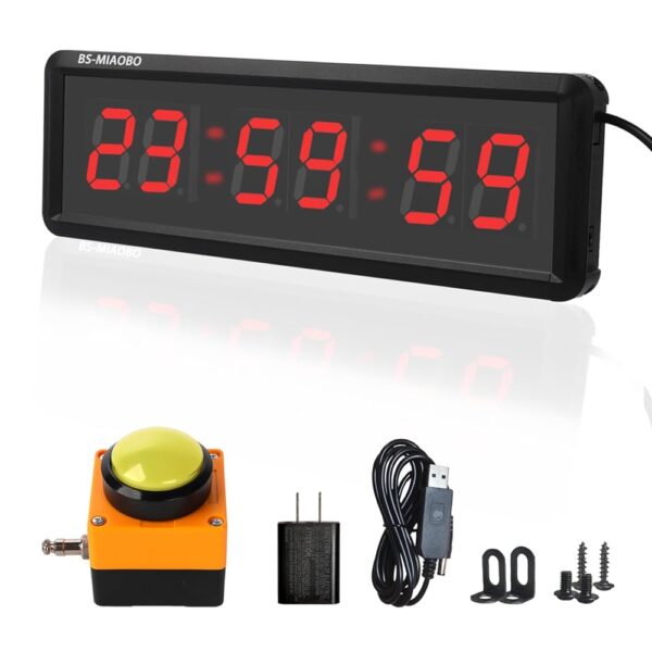 Independent Button Type 1.5-inch Gym Interval Timer, Suitable for Gym Exercise/School/Home Exercise/Weightlifting Room/Boxing Gym/Indoor Climbing (1.5 inch 6-Digit red)