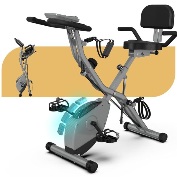 Indoor Exercise Bike for Seniors, Foldable 5 IN 1 Stationary Bike with 16-Level Magnetic Resistance and Tri-Position Ride, 300LBS Capacity, 5.5 LBS Flywheel, Designed for Home...