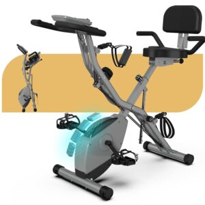 Indoor Exercise Bike for Seniors, Foldable 5 IN 1 Stationary Bike with 16-Level Magnetic Resistance and Tri-Position Ride, 300LBS Capacity, 5.5 LBS Flywheel, Designed for Home...