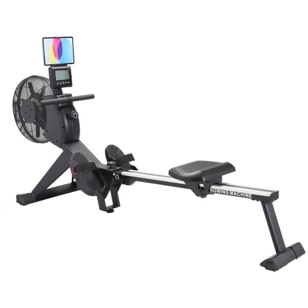 Indoor Foldable Rowing Machine with Tall Legs - LCD Monitor, Device Tablet Holder, Easy Storage for Home Use with Seat Cushion