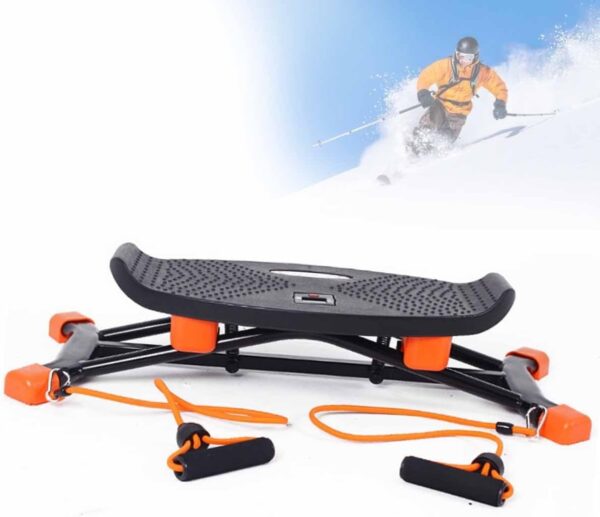 Indoor Ski Machine, Mini Fitness Ski Machine Stepper with Removable Resistance Bands, Step Count/time Display, Low Noise, Used for Surfing, Skiing, Hockey